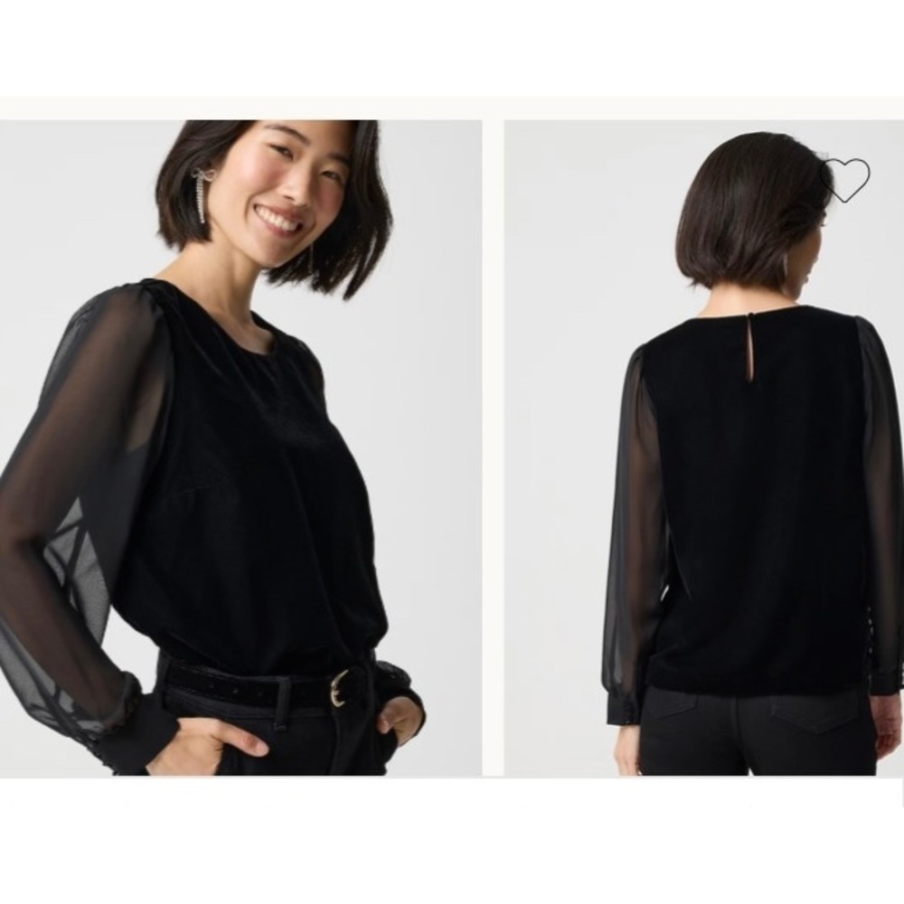 J.Crew Black Velvet‎ Sheer Puff Sleeve Top CP102 XS NWT Goth Victorian Holiday